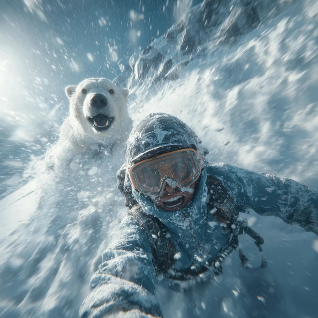 Snowboarder Avalanche Survival Polar Bear Chase