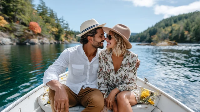 Romantic Boat Ride Couple on a Serene Lake
