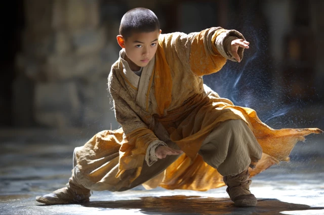 Young Shaolin Monk in Action Kung Fu Martial Arts