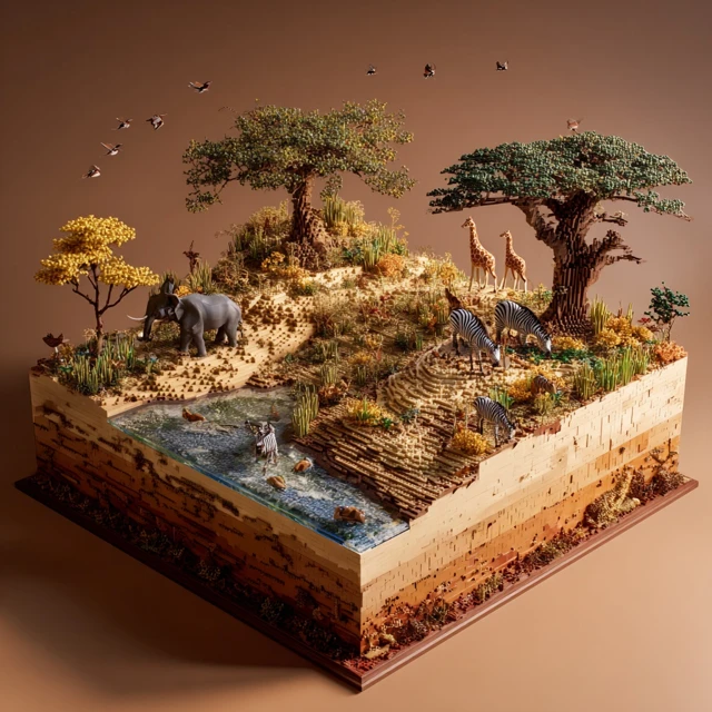LEGO African Savanna Diorama Wildlife Scene