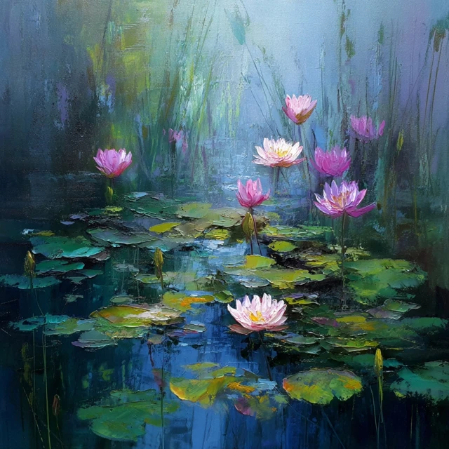 Lotus Pond Acrylic Painting