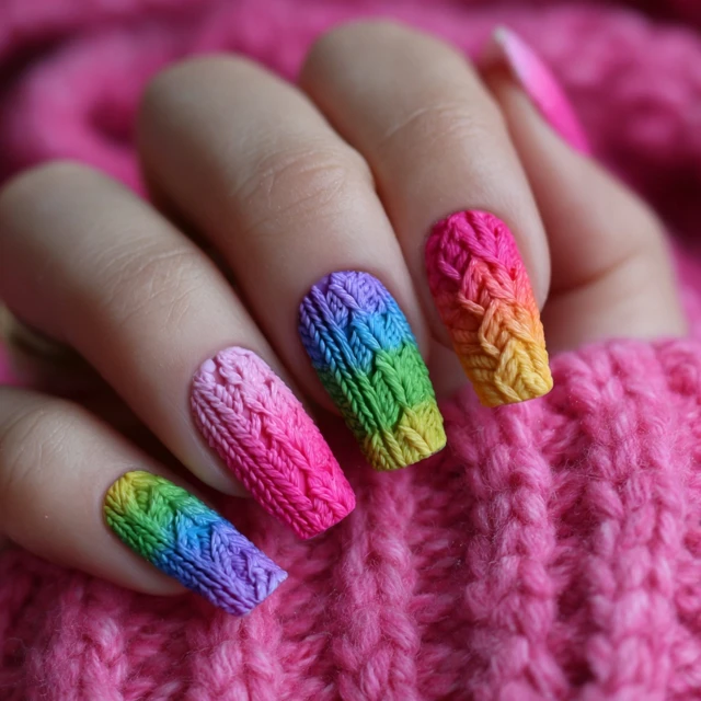 Rainbow Knit Nail Art Winter Wonderland