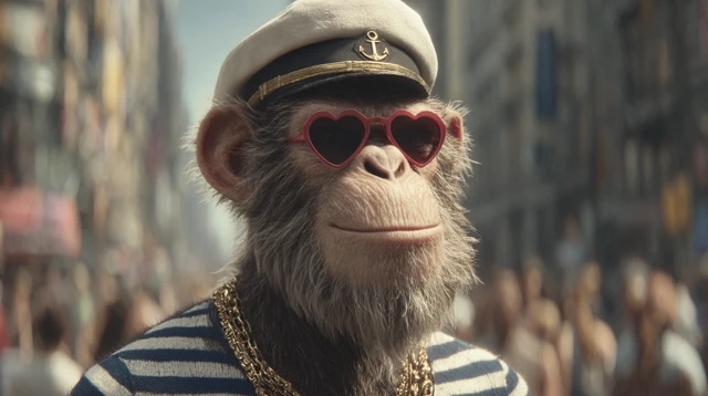 Stylish Ape in NYC Captains Hat and Sunglasses