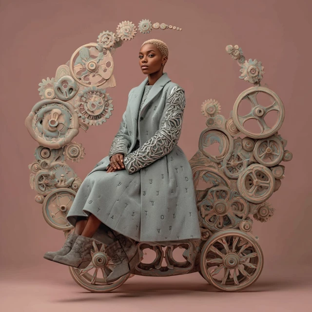 Black Woman in Coat Dress on Pastel Carousel