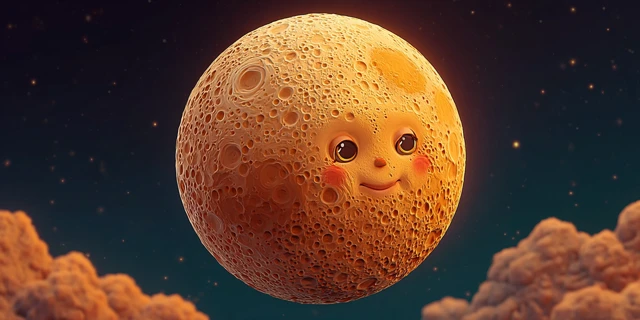 Wise Moon with Friendly Face: Space Illustration