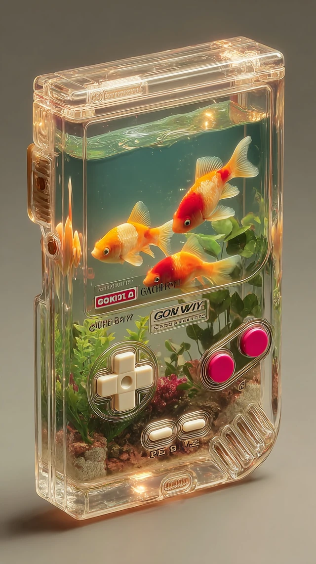 Game Boy Aquarium Goldfish Hyperrealistic