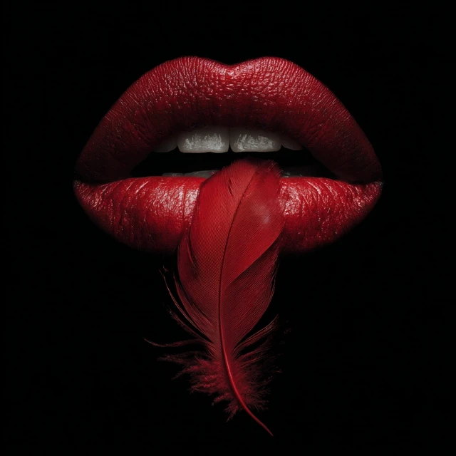 Red Lips with Feather Hyper Realistic