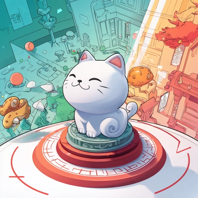 Cute Cat Statue Cartoon Illustration