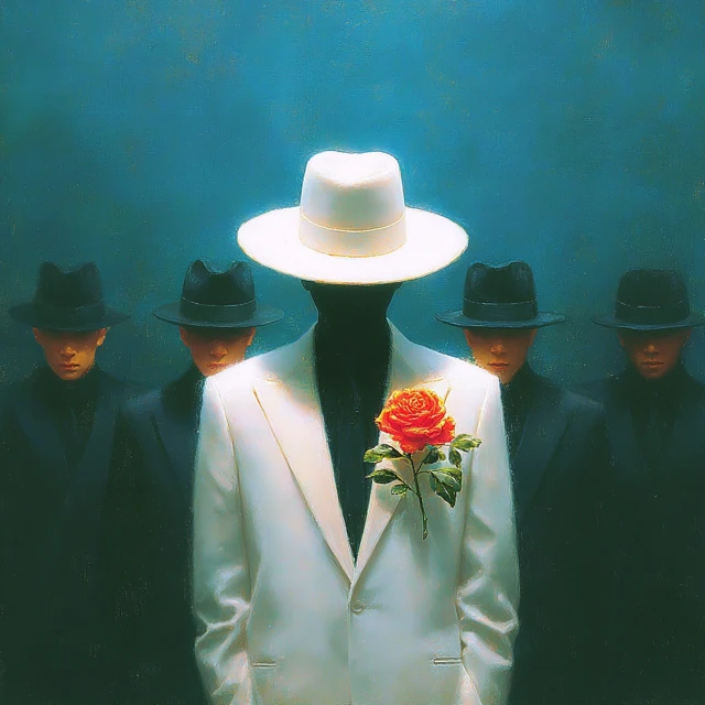 Mysterious Man in White Suit Chiaroscuro Painting