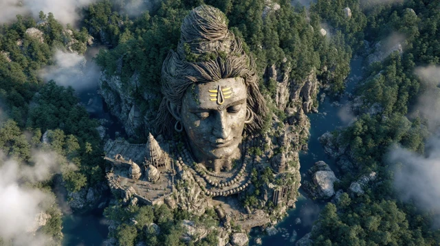 Epic Shiva Temple Mountain Aerial View
