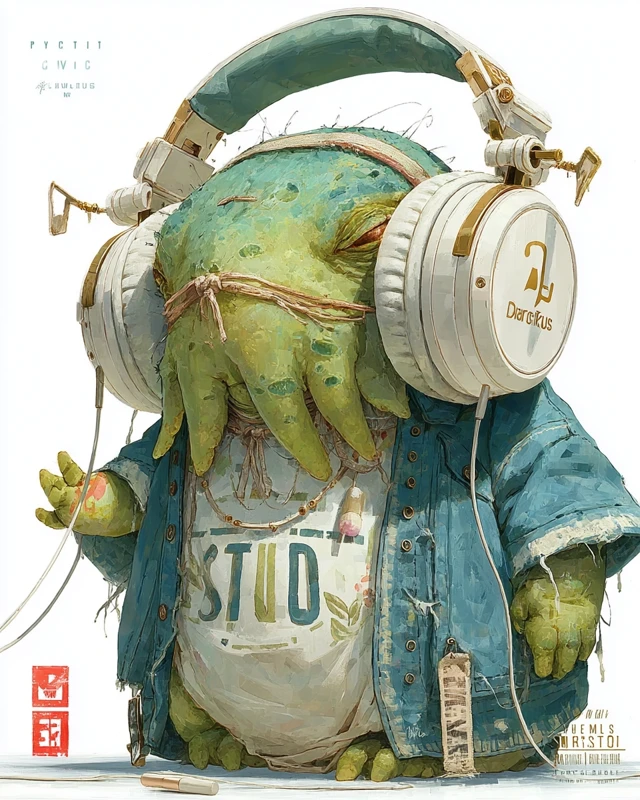 Cute Cthulhu with Headphones - Watercolor Art