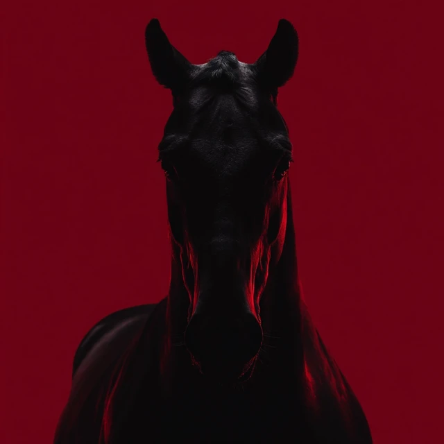 Majestic Black Horse Head in Red Light