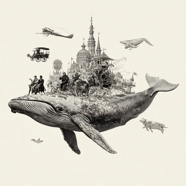 Surreal Engraved Illustration Head and Castle
