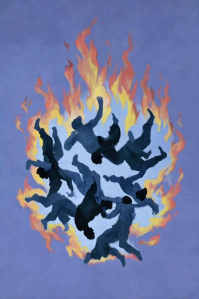 Embraced Silhouettes Fading Abstract Painting