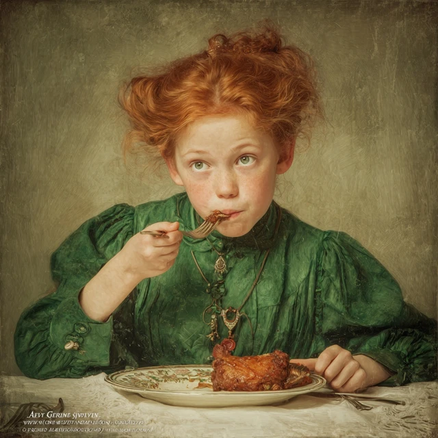 Victorian Lady with Red Hair and a Meal