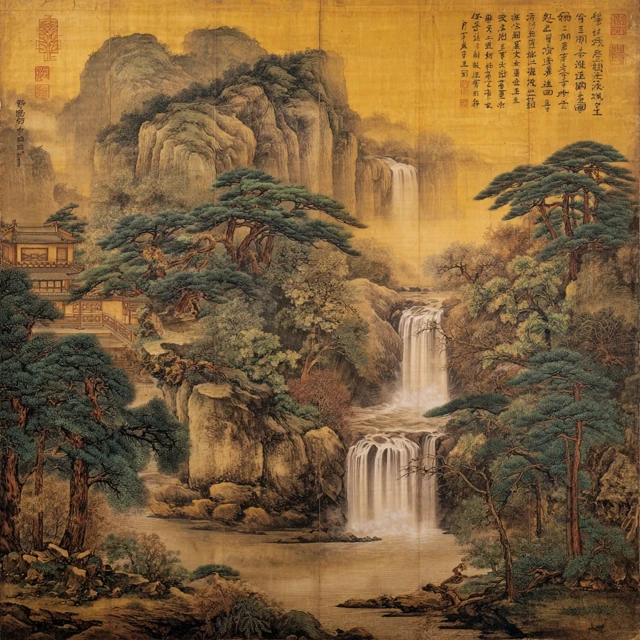 Ming Dynasty Waterfall Painting on Silk