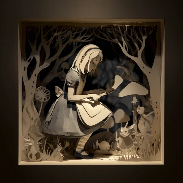 Alice in Wonderland Paper Cutout Surreal Art