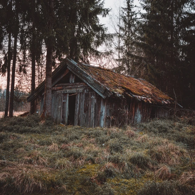 Abandoned Wooden Hut in the Forest