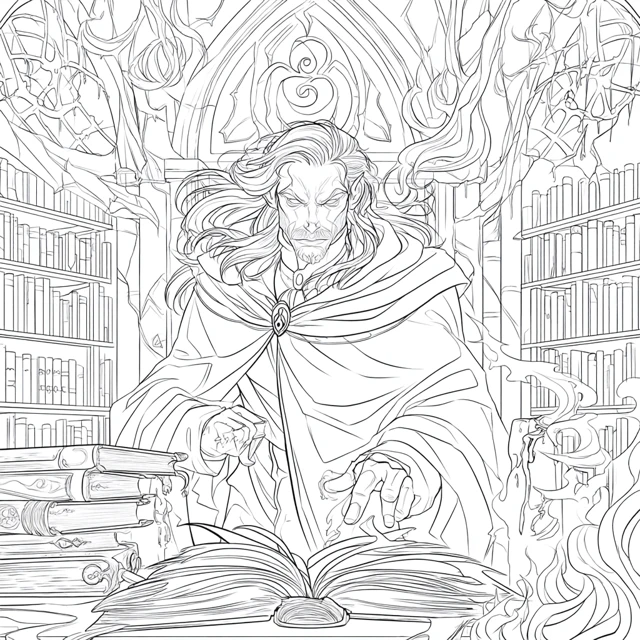 Vampire Lord in Library Coloring Page