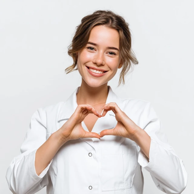 Smiling Medical Staff with Heart Hands Sign
