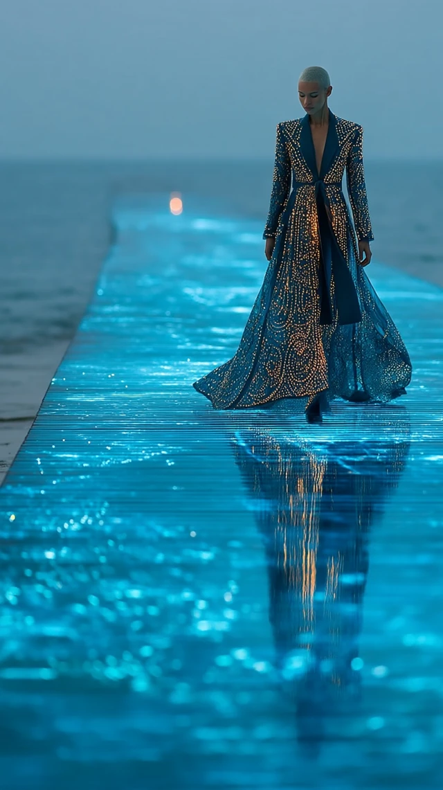 Luxury Fashion Photoshoot on Bioluminescent Runway