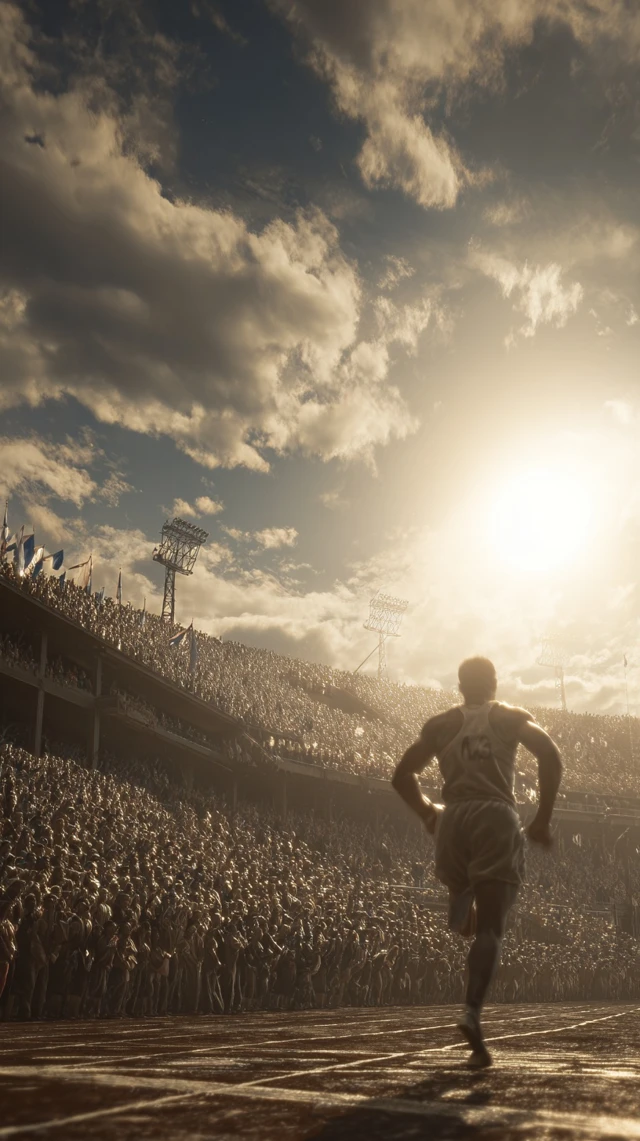 Athlete Wins 1930s Olympic Race Dramatic Sun