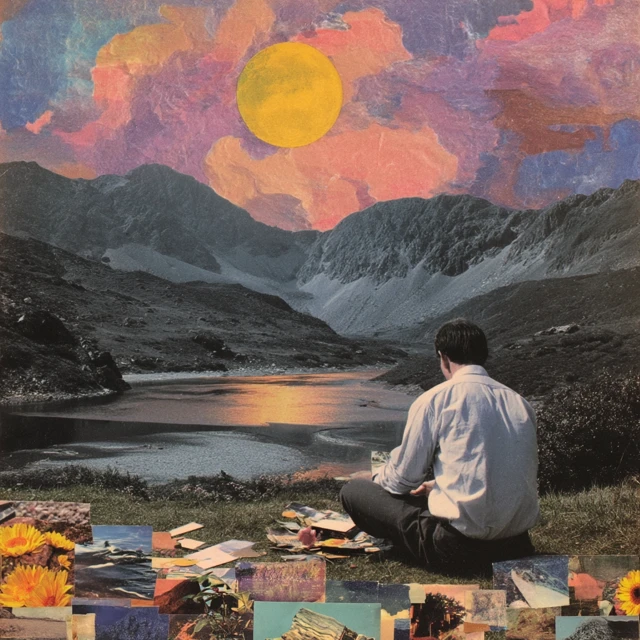 Man Contemplating Nature  Mountains  Lake Art