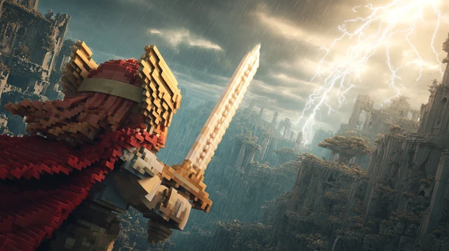 Minecraft Warrior with Lightning Sword