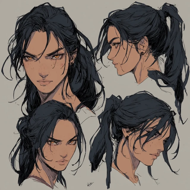 Female Character Art Portrait with Messy Ponytail