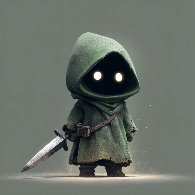 Mysterious Hooded Figure with Glowing Eyes Cartoon