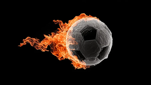 Burning Soccer Ball on Fire Over Black Background