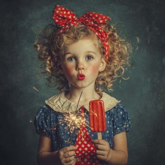 Vintage Girl with Sparkler and Popsicle Patriotic Outfit