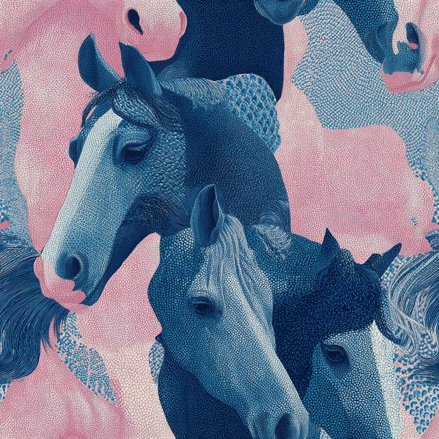 Klimt Inspired Horses Monochrome Sketch Art