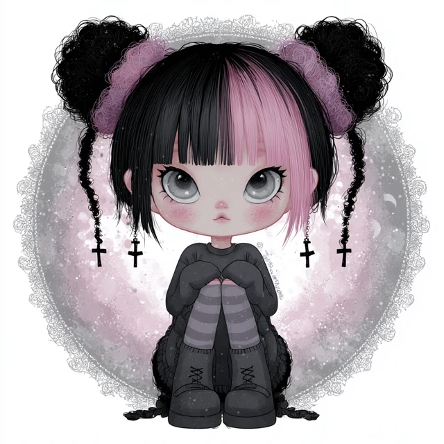 Creepy Cute Pastel Goth Clipart Illustration