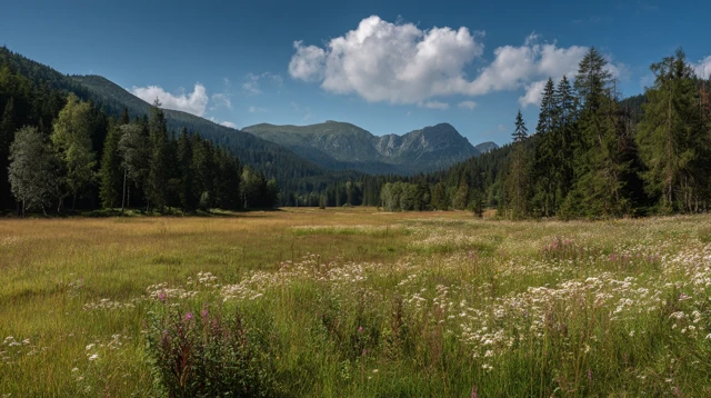 Wild Meadow with Mountains and Sky
