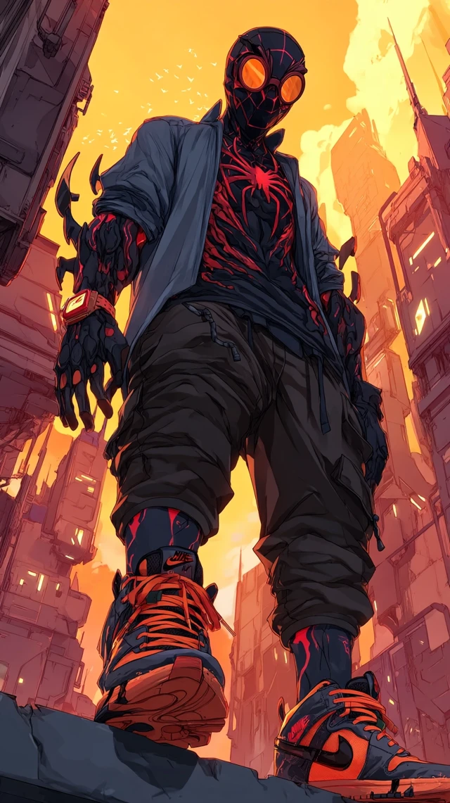 Cyberpunk Spider-Man on Rooftop