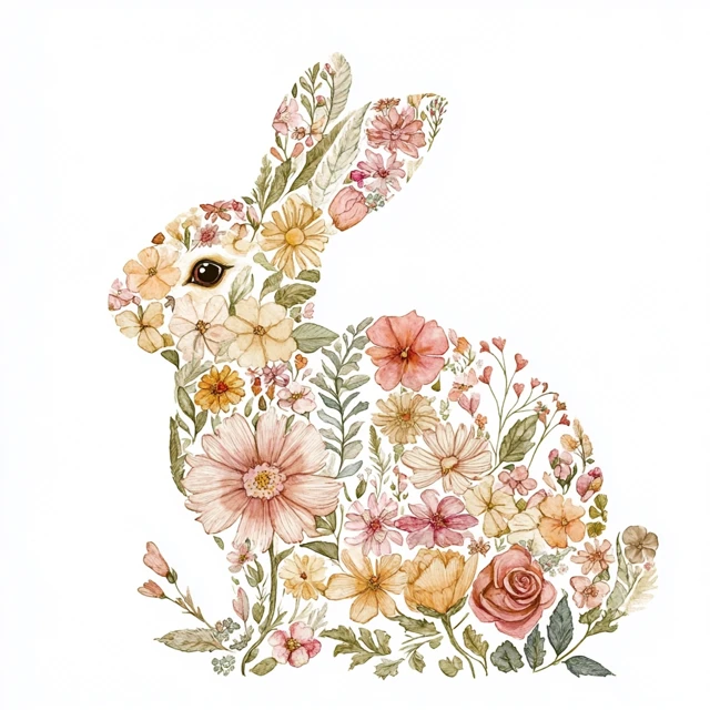 Watercolor Rabbit Floral Design
