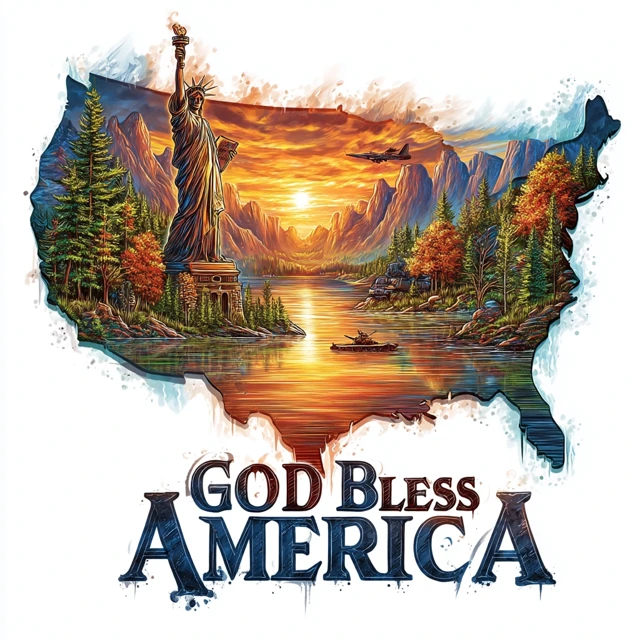 God Bless America US Map Statue of Liberty