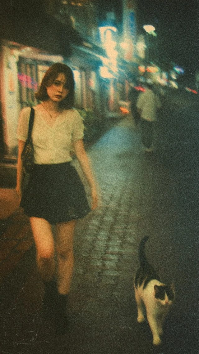 Girl and Cat Retro Film Photo