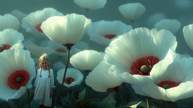 Girl in Flower Field Dreamy Disney Pixar Art