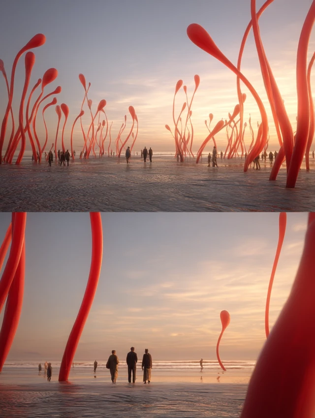 Beach Installation Art Sunset Dreamlike Atmosphere
