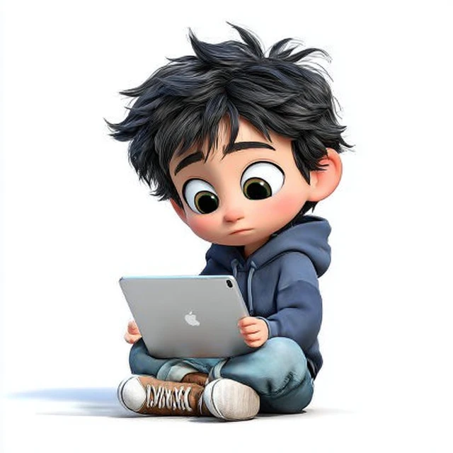 Cute Cartoon Boy with Tablet 3D Illustration