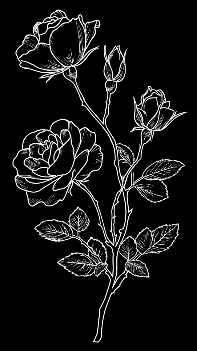 Rose Branch Silhouette Vector Art