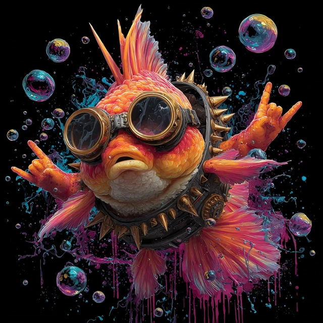 Steampunk Punk Goldfish Art with Spiked Gear
