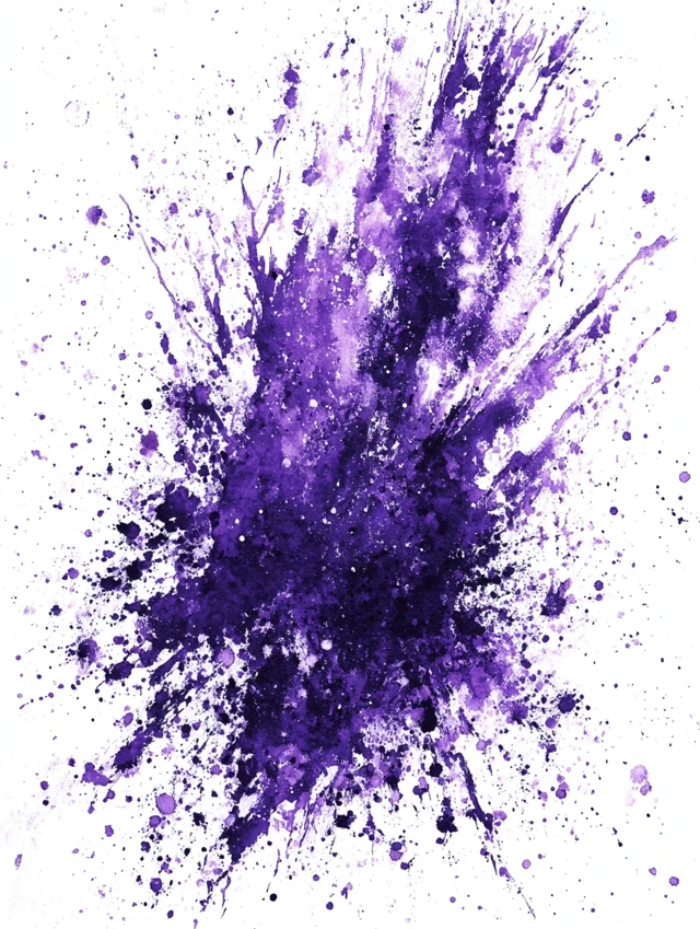 Purple Watercolor Splashes on White Background Art