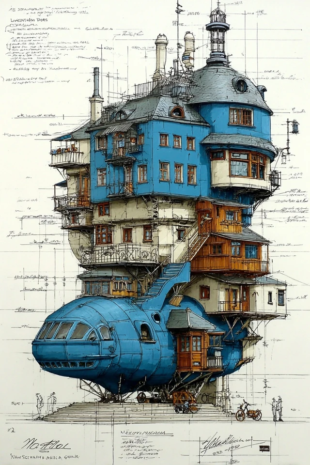 Futuristic Building Design Blueprint Howls Moving Castle