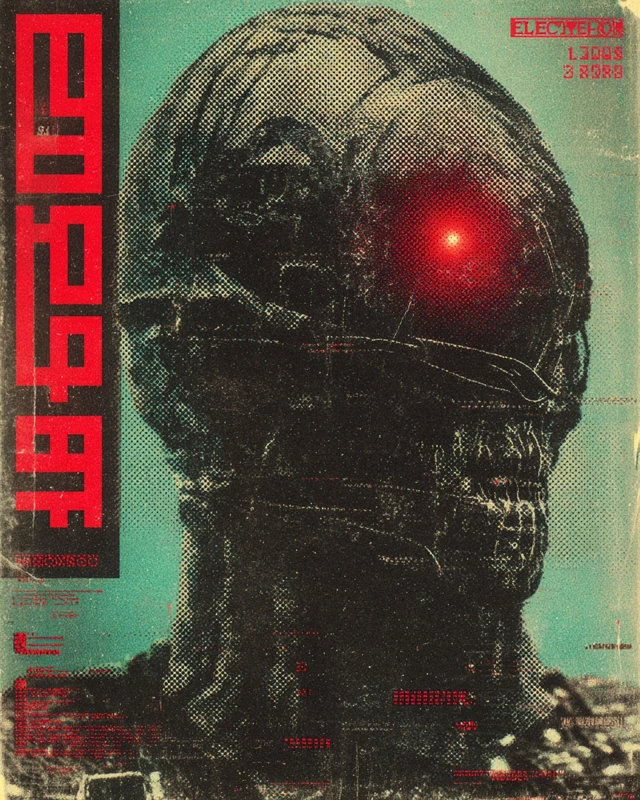 Retro SciFi Alien Poster Pointillism Art