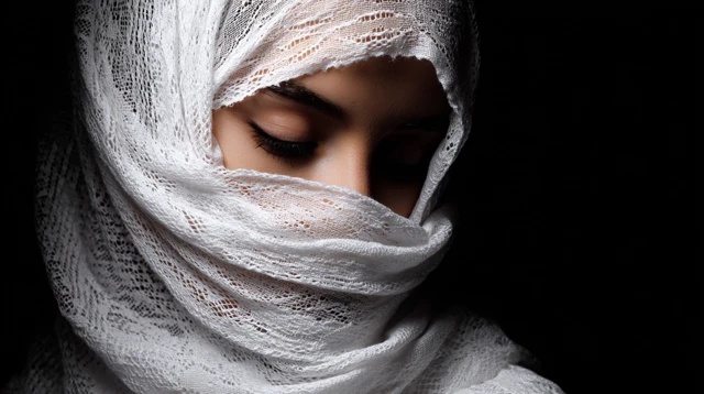 Arab Woman in Veil Portrait on Black Background