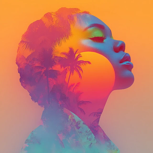 Surreal Female Profile Beach Sunset Art