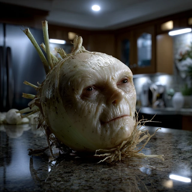 Realistic Onion with Human Face Surreal Art